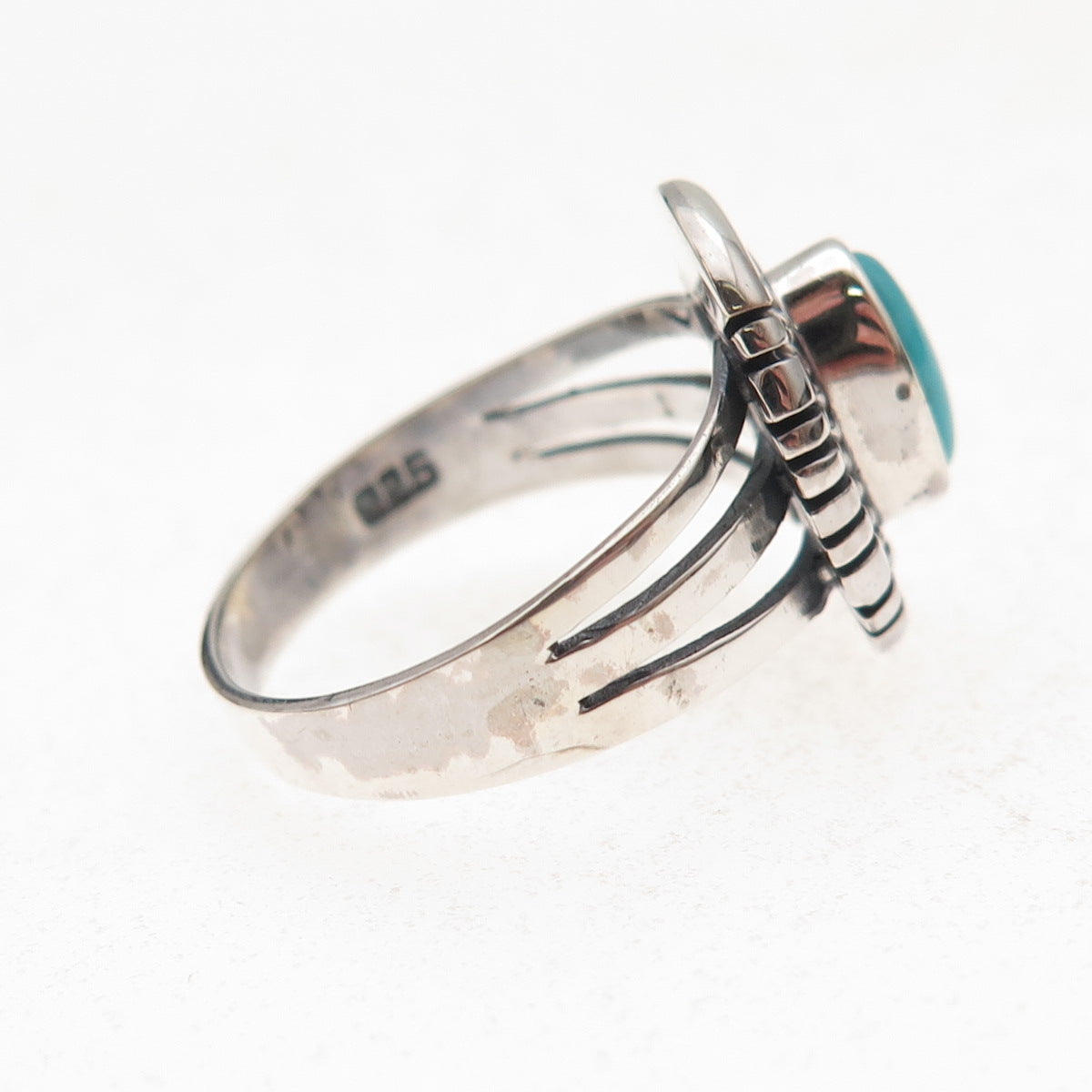 925 Sterling Silver Vintage Real Turquoise Southwestern Oxidized Ring Size 7