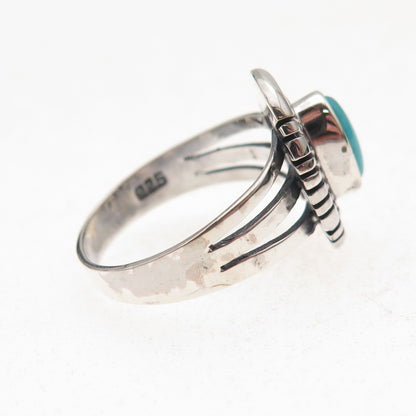 925 Sterling Silver Vintage Real Turquoise Southwestern Oxidized Ring Size 7