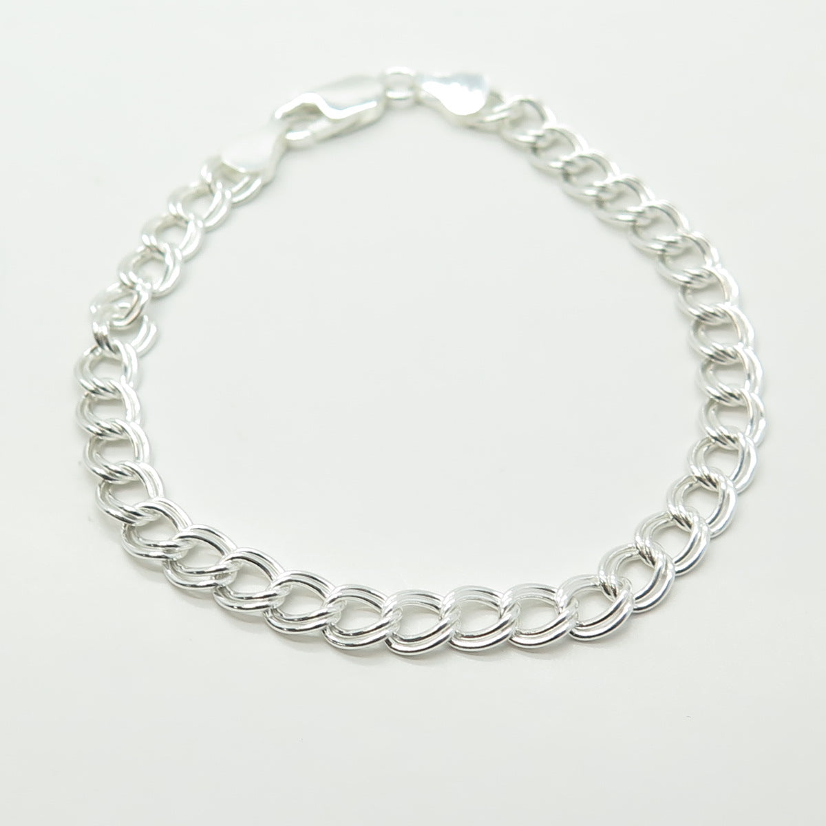 HAN 925 Sterling Silver Italy Double Curb Link Bracelet 7.5