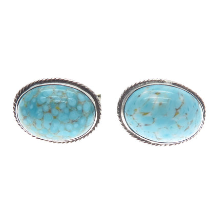 925 Sterling Silver Vintage Mexico Faux Turquoise Oxidized Cufflinks