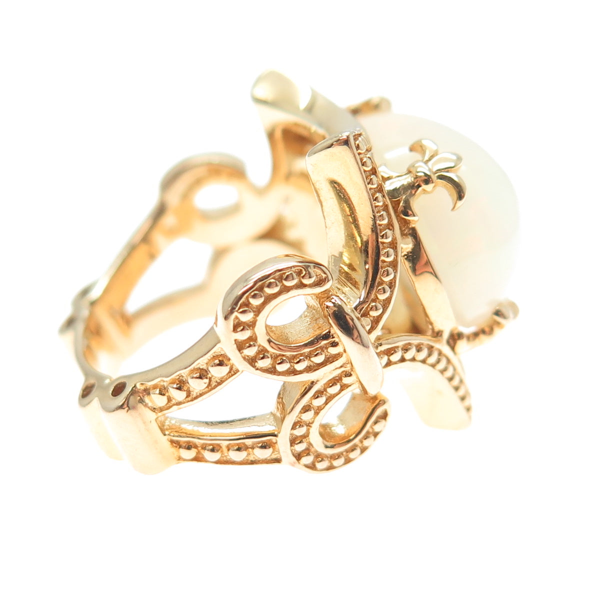 DALLAS PRINCE 925 Sterling Silver Gold Plated Real Cabochon Opal Ring Size 5.5