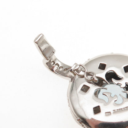 Judith Ripka 925 Sterling Silver Real Blue Topaz & C Z Round Disc Pendant