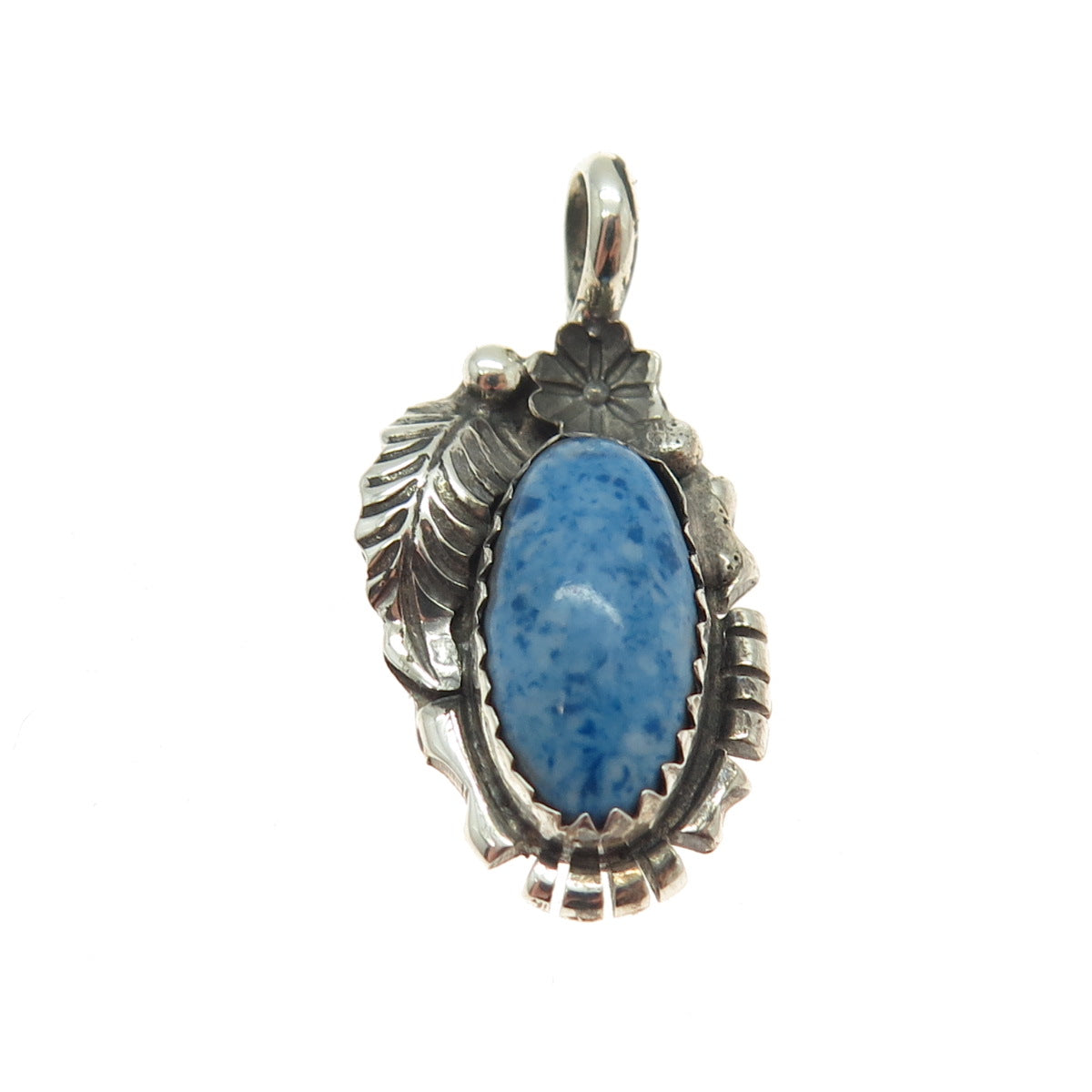 Old Pawn 925 Sterling Silver Vintage Southwestern Sodalite Floral Leaf Pendant