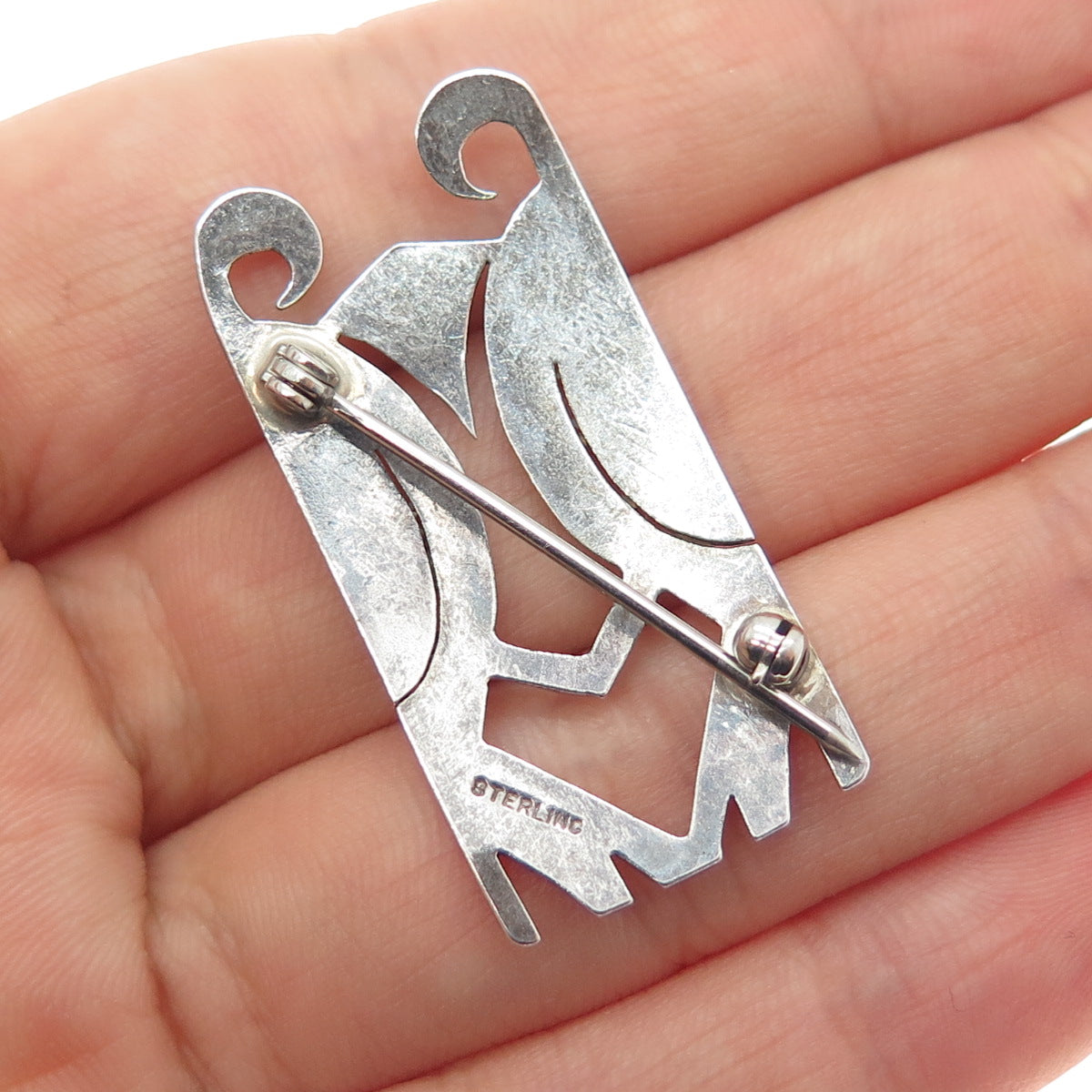 925 Sterling Silver Vintage Modernist Oxidized Pin Brooch