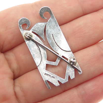 925 Sterling Silver Vintage Modernist Oxidized Pin Brooch