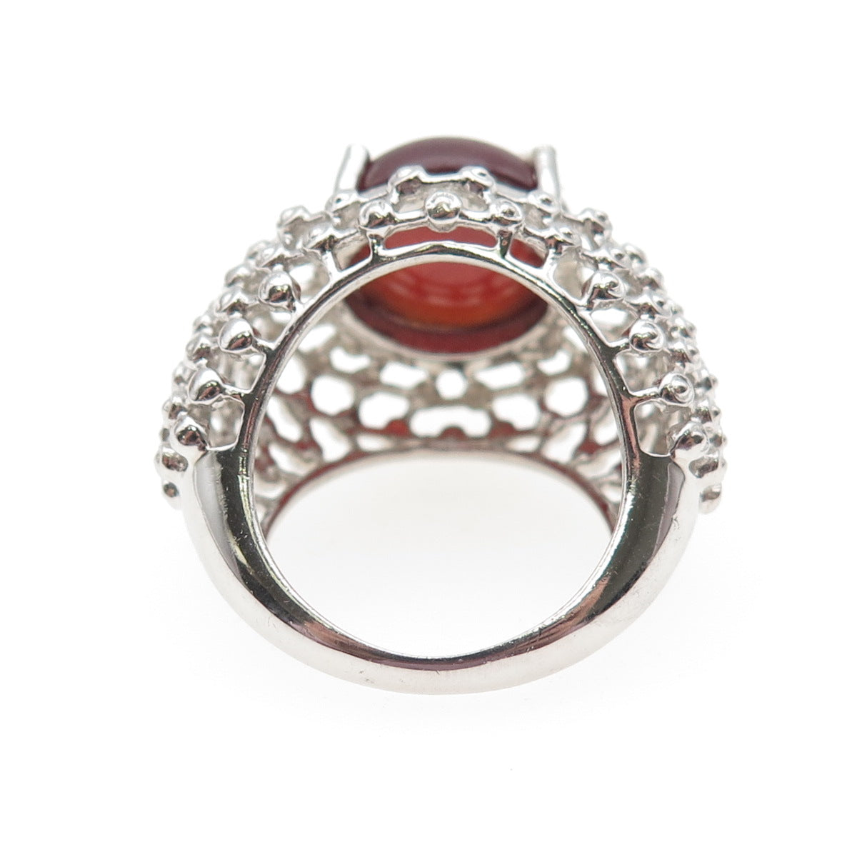925 Sterling Silver Vintage Real Carnelian Modernist Beaded Ring Size 7.5