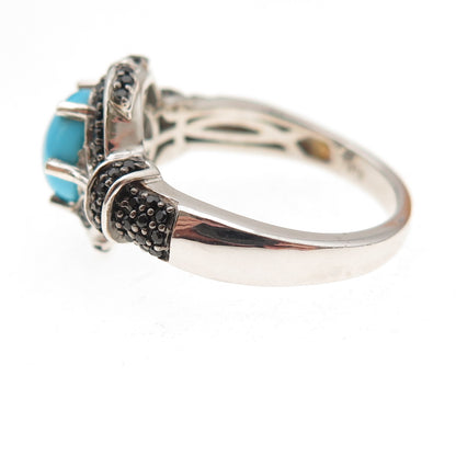 Chuck Clemency 925 Sterling Silver Real Turquoise & Black Spinel Ring Size 8