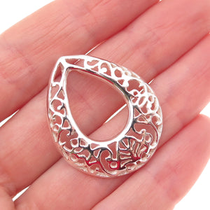 925 Sterling Silver Vintage Ornate Floral Teardrop Slide Charm Pendant