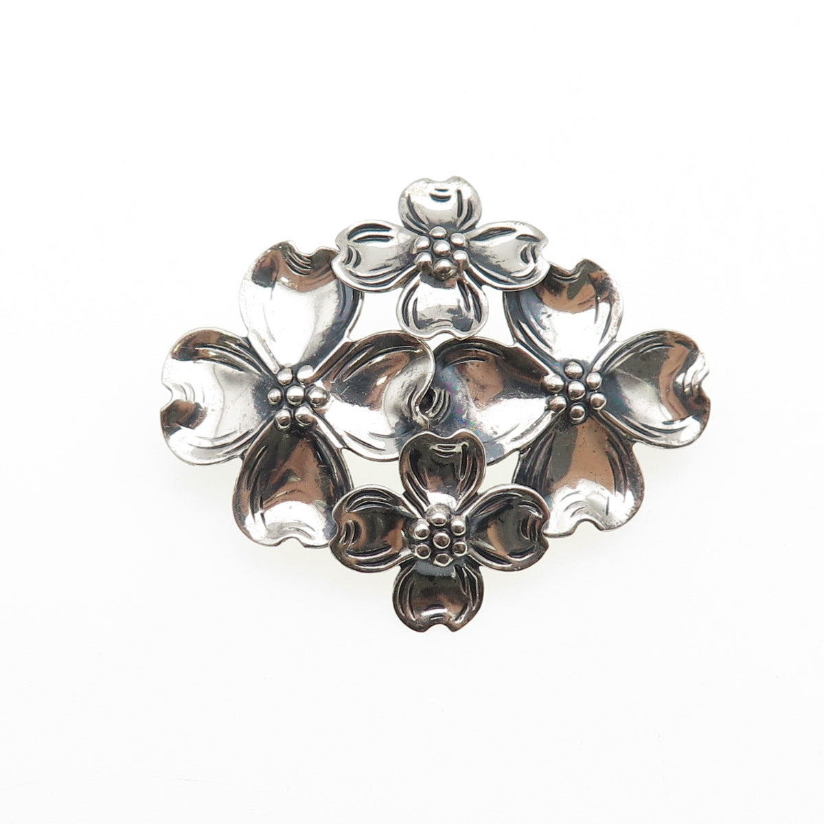 BEAU 925 Sterling Silver Vintage Dogwood Flower Oxidized Pin Brooch