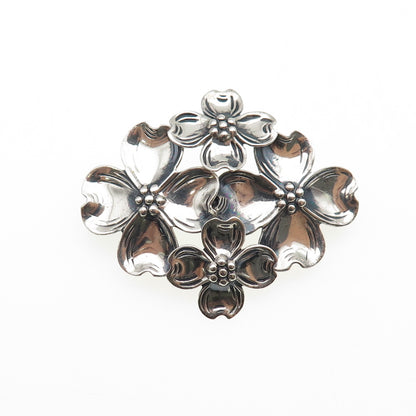 BEAU 925 Sterling Silver Vintage Dogwood Flower Oxidized Pin Brooch