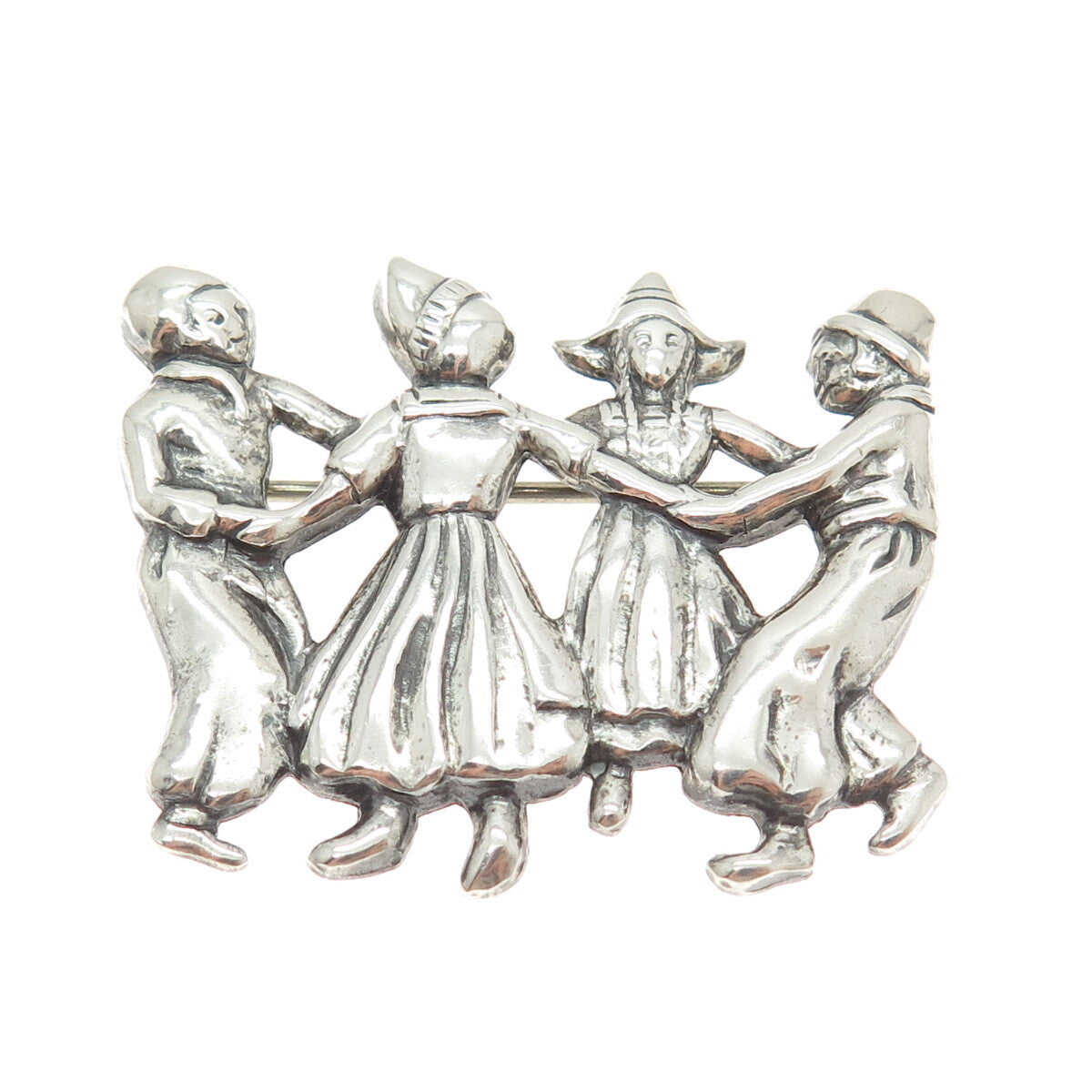 925 Sterling Silver Antique Art Deco Dutch Dancer Repousse Pin Brooch