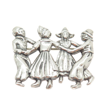 925 Sterling Silver Antique Art Deco Dutch Dancer Repousse Pin Brooch