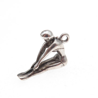 925 Sterling Silver Vintage Female Diver Oxidized 3D Charm Pendant