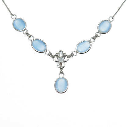 AMCO Sterling Silver Antique Art Deco Apalite Serpentine Chain Necklace 16-18"