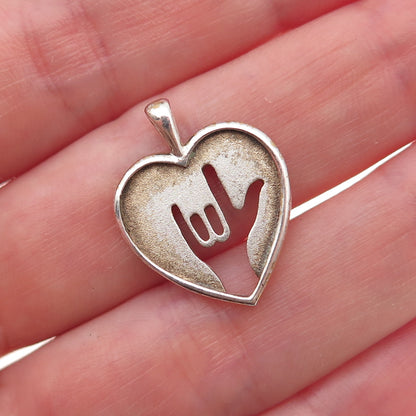 JCF Ferrara Sterling Silver Vintage I Love You Sign Language Heart Charm Pendant