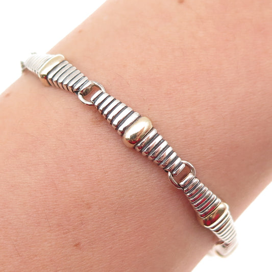 925 Sterling Silver 2-Tone Vintage Modernist Bar Link Oxidized Bracelet 6.75"