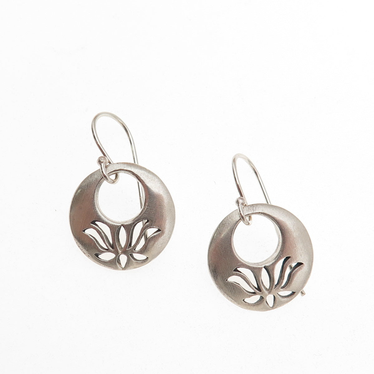 SATYA 925 Sterling Silver Vintage Lotus Flower Crescent Dangle Earrings