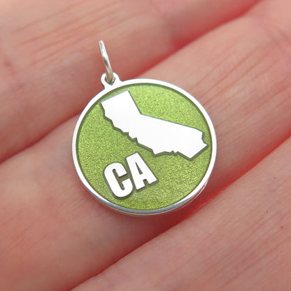 925 Sterling Silver Green Enamel California State Map Minimalist Charm Pendant