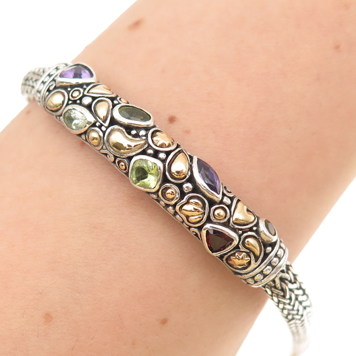 BJC Samuel Benham 925 Sterling 18K Gold Vintage Real Multi-Gem Bracelet 7.25"