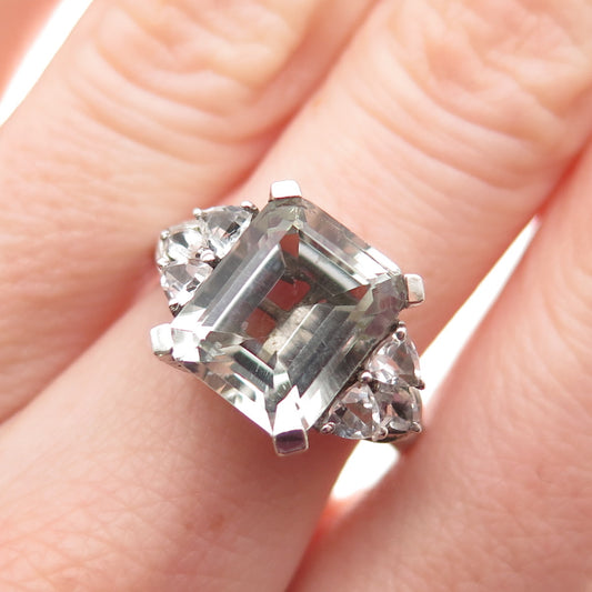 Chuck Clemency 925 Sterling Vintage Real Green Amethyst White Topaz Ring Size 7