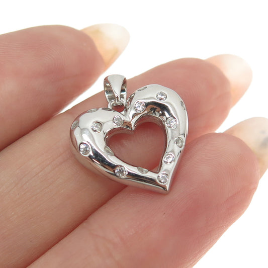 925 Sterling Silver Round-Cut Shaped C Z Open Heart Pendant