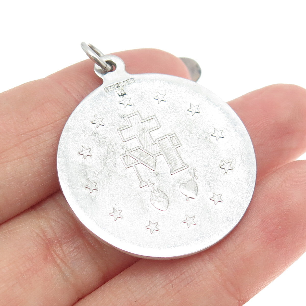 CHARLES THOMAE 925 Sterling Silver Antique Art Deco St. Mary Miraculous Pendant