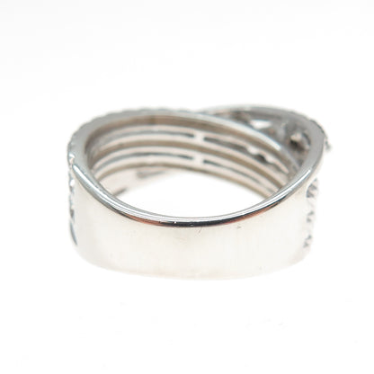 925 Sterling Silver Real Round-Cut Black Diamond Crisscross Ring Size 6.25