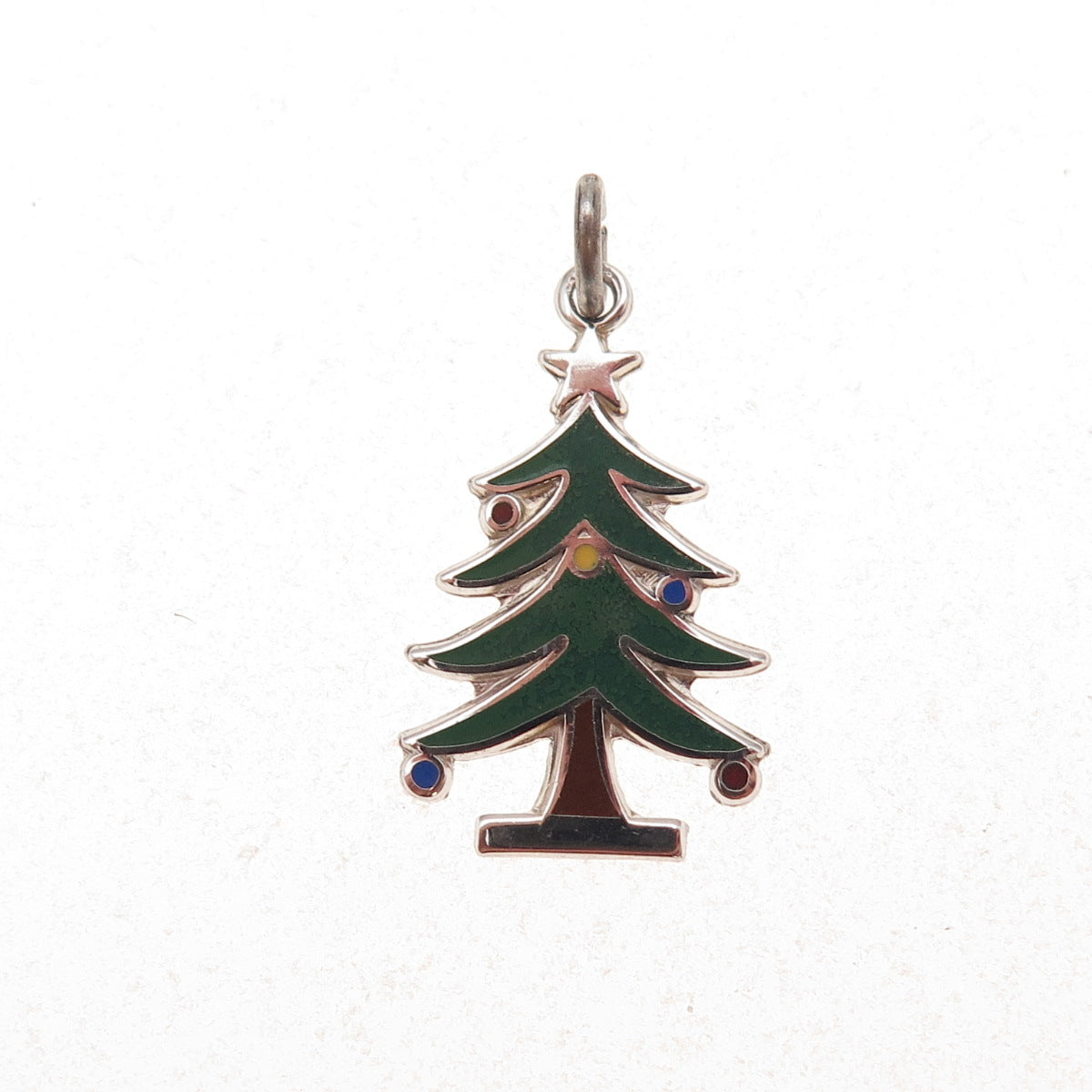 Wells 925 Sterling Silver Vintage Enamel Christmas Tree Charm Pendant
