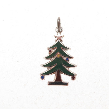 Wells 925 Sterling Silver Vintage Enamel Christmas Tree Charm Pendant