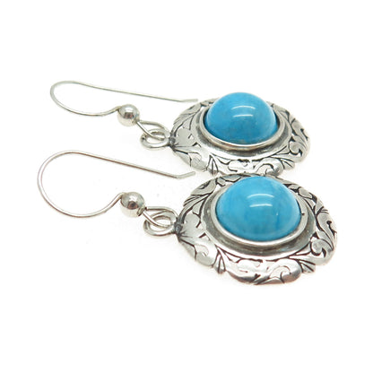 JEZLAINE 9925 Sterling Silver Vintage Mexico Real Turquoise Gem Ethnic Earrings