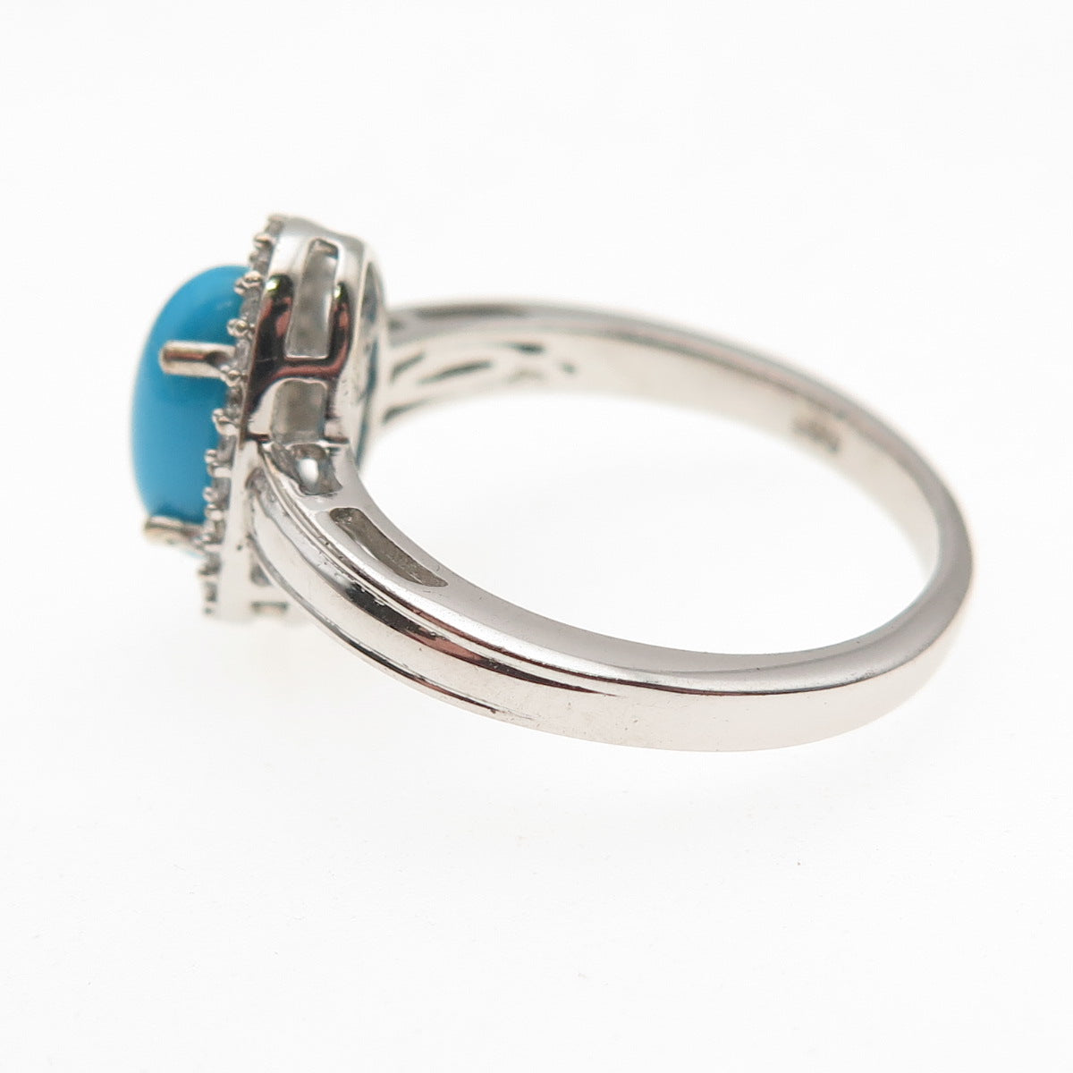 Chuck Clemency 925 Sterling Silver Real Turquoise & White Topaz Ring Size 8