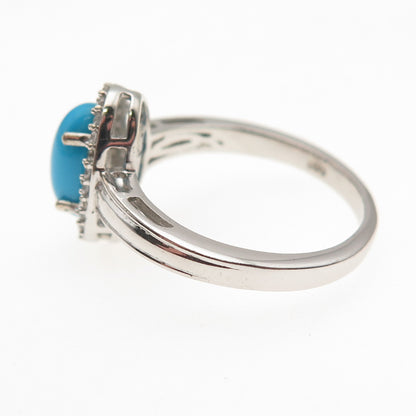 Chuck Clemency 925 Sterling Silver Real Turquoise & White Topaz Ring Size 8