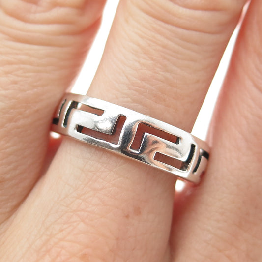 925 Sterling Silver Vintage Greek Maze Band Ring Size 10.75