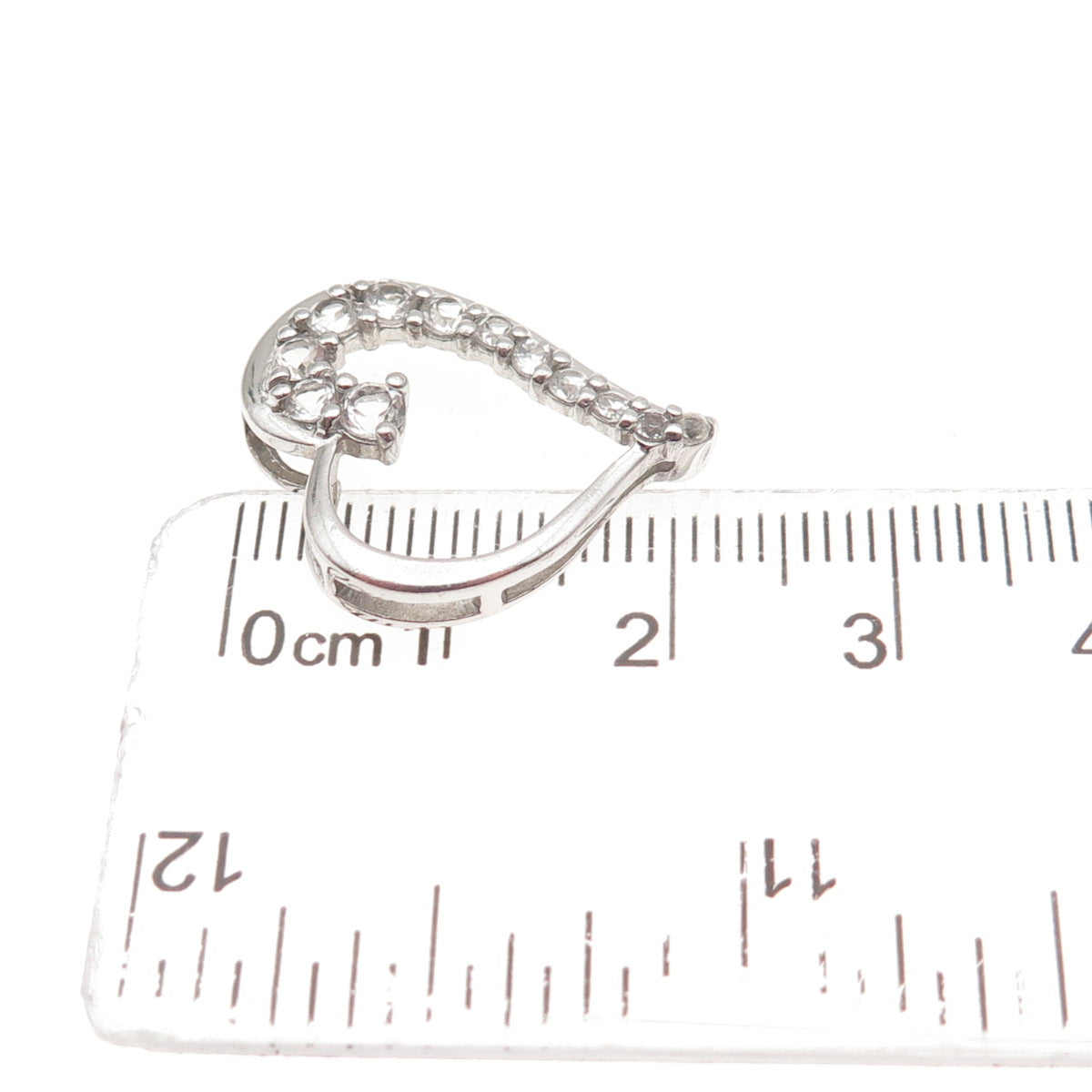 925 Sterling Silver Real Round-Cut White Topaz Heart Mini Slide Charm Pendant