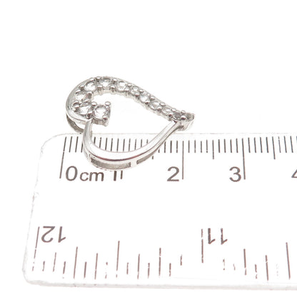 925 Sterling Silver Real Round-Cut White Topaz Heart Mini Slide Charm Pendant