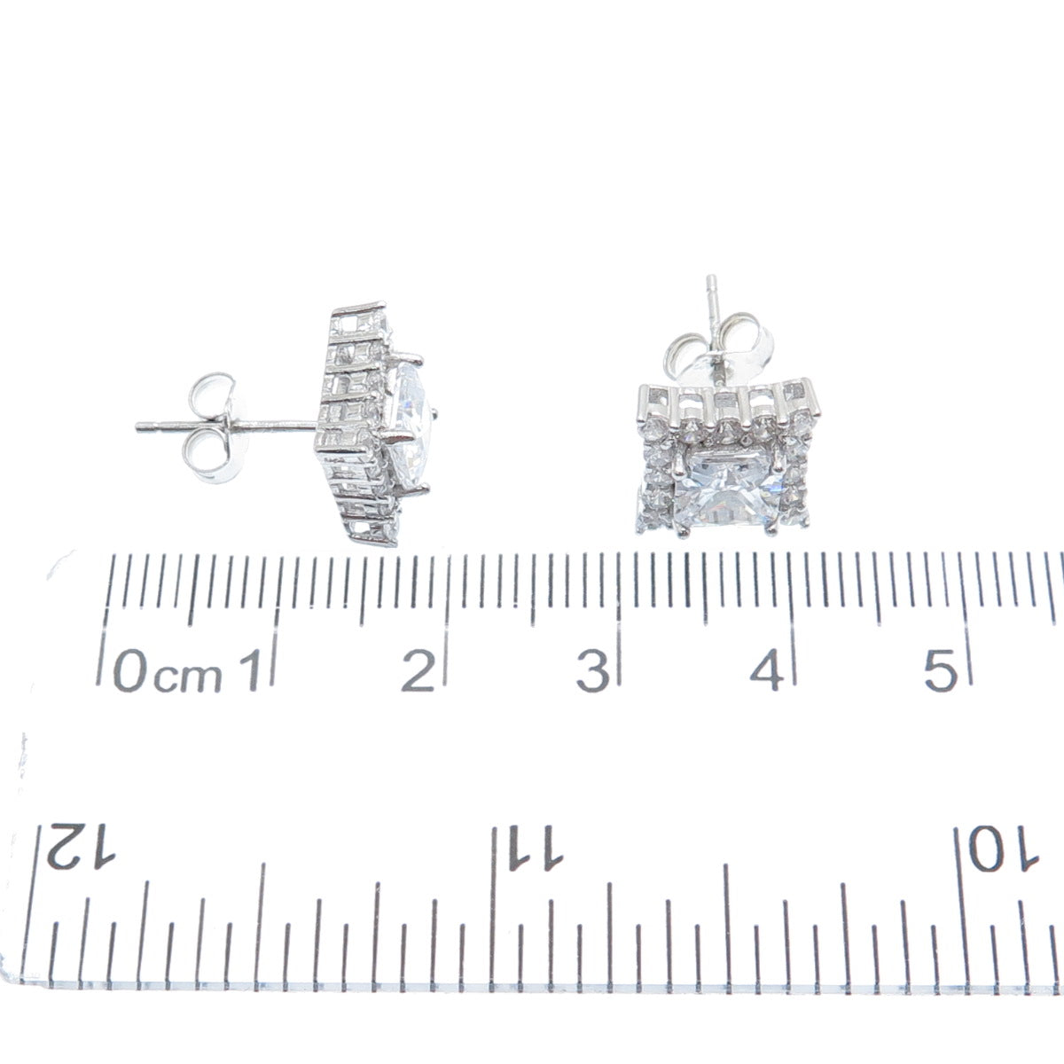 925 Sterling Silver Princess & Round-Cut C Z Sparkle Square Stud Earrings