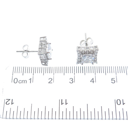 925 Sterling Silver Princess & Round-Cut C Z Sparkle Square Stud Earrings