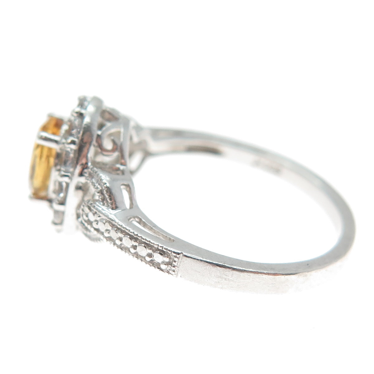 JH YOUNG 925 Sterling Silver Real Citrine & White Topaz Ring Size 7