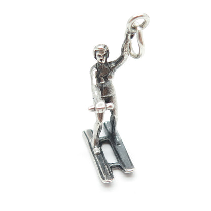 925 Sterling Silver Antique Art Deco Female Waterskier Minimalist Charm Pendant