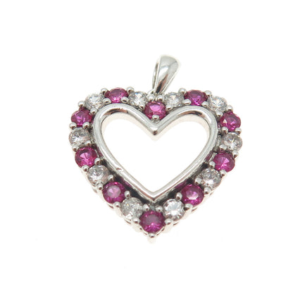 JH YOUNG 925 Sterling Silver Round-Cut Lab-Created Ruby & C Z Heart Pendant