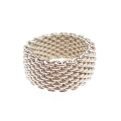 Tiffany & Co. 925 Sterling Silver Vintage Somerset Mesh Ring Size 6.75