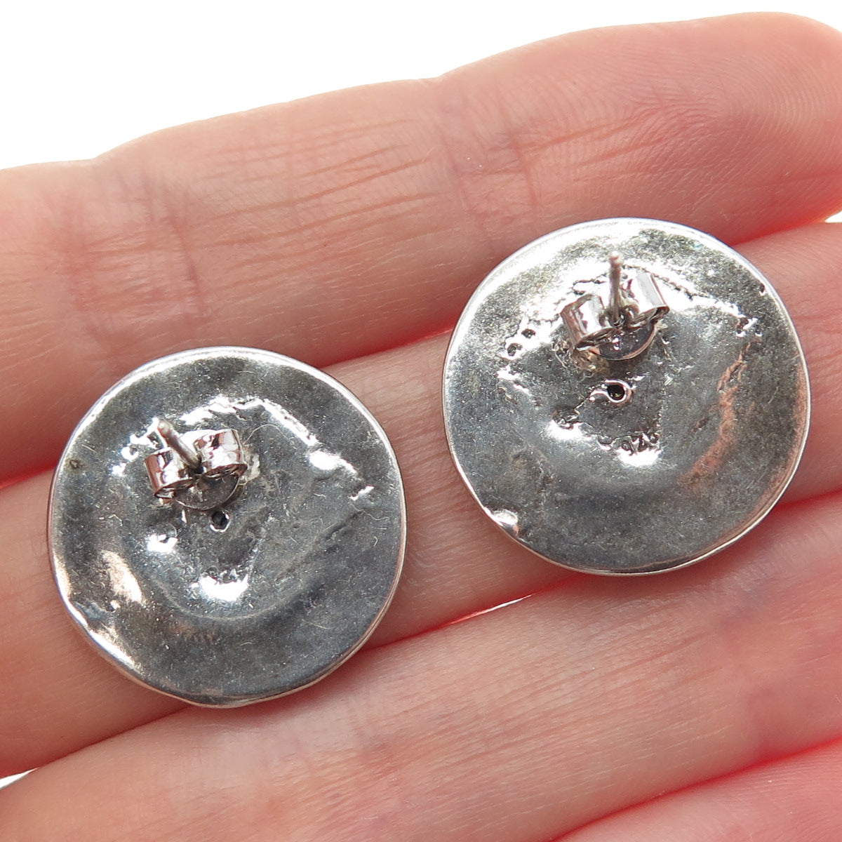 925 Sterling Silver 2-Tone Vintage Modernist Flower Blossom Oxidized Earrings