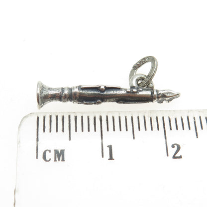 BEAU 925 Sterling Silver Vintage Clarinet Musical Instrument 3D Pendant