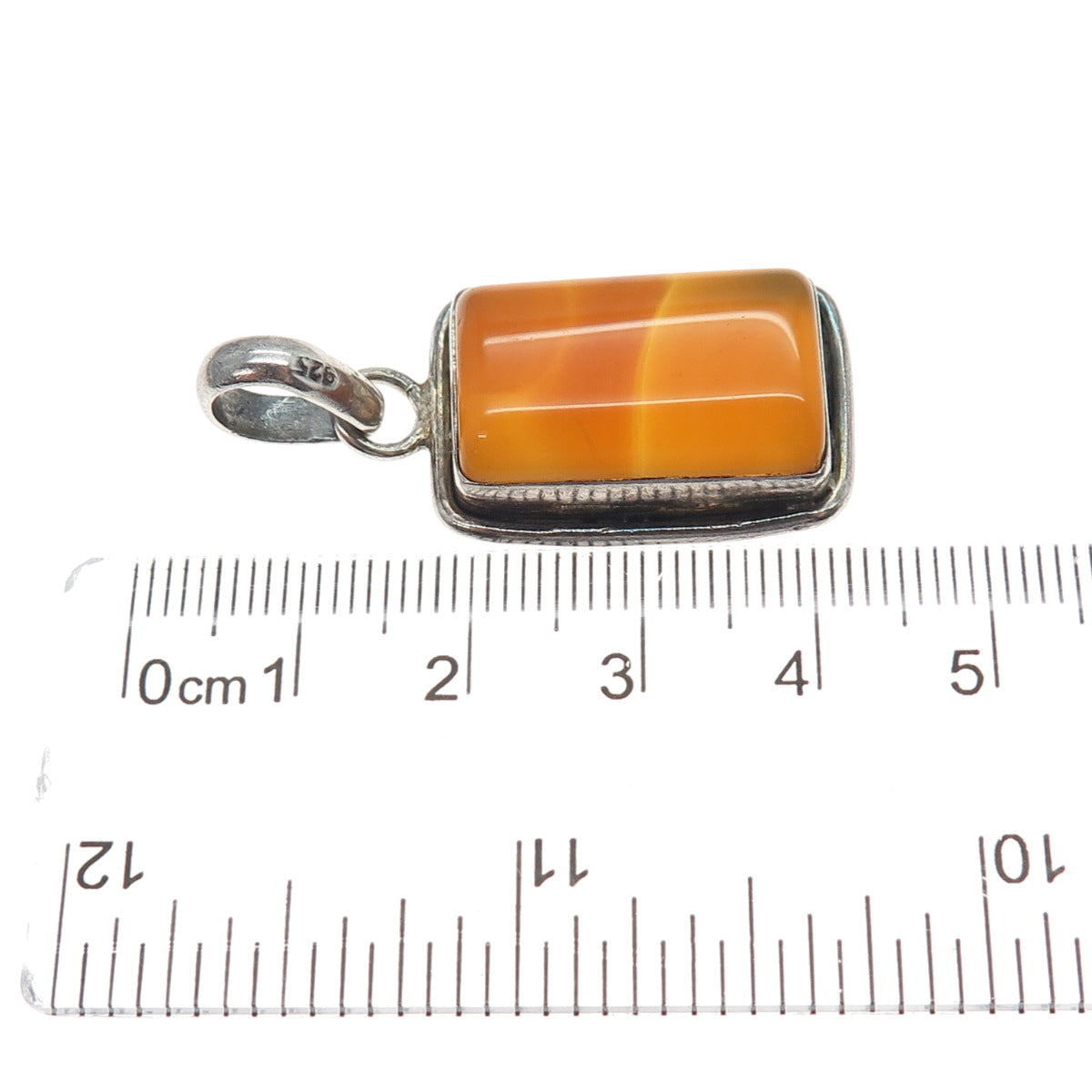 925 Sterling Silver Vintage Real Cabochon Agate Oxidized Charm Pendant