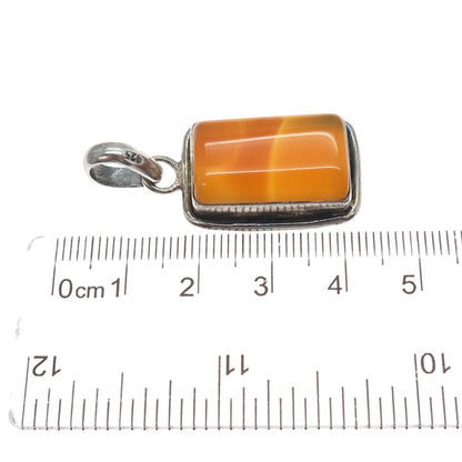 925 Sterling Silver Vintage Real Cabochon Agate Oxidized Charm Pendant