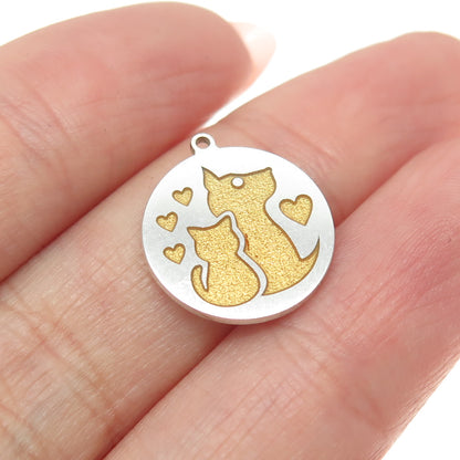 Tokemoti Sterling Silver Yellow Enamel Cat & Dog Round Tag Minimalist Pendant