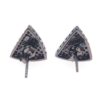 925 Sterling Silver Black Rhodium Round-Cut C Z Triangle Stud Earrings