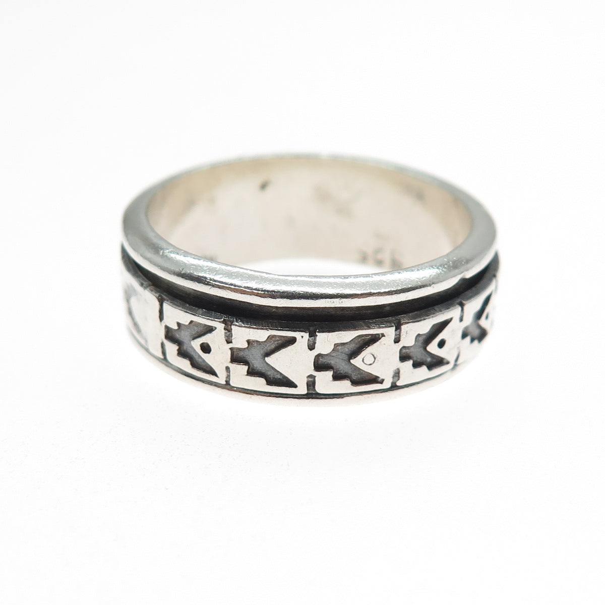 925 Sterling Silver Vintage Mexico Arrow Oxidized Rotating Band Ring Size 9.5