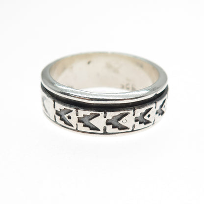 925 Sterling Silver Vintage Mexico Arrow Oxidized Rotating Band Ring Size 9.5