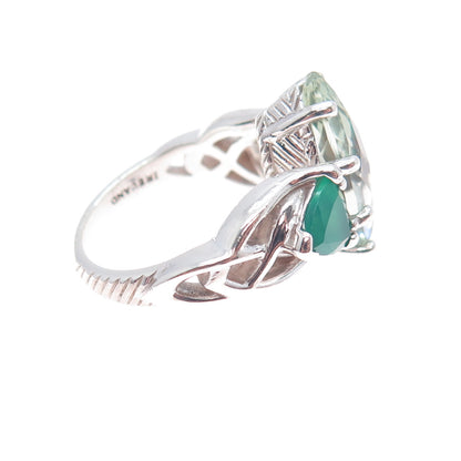 Joe & Betty Harbourne Sterling Vintage Ireland Green Onyx Amethyst Ring Size 6